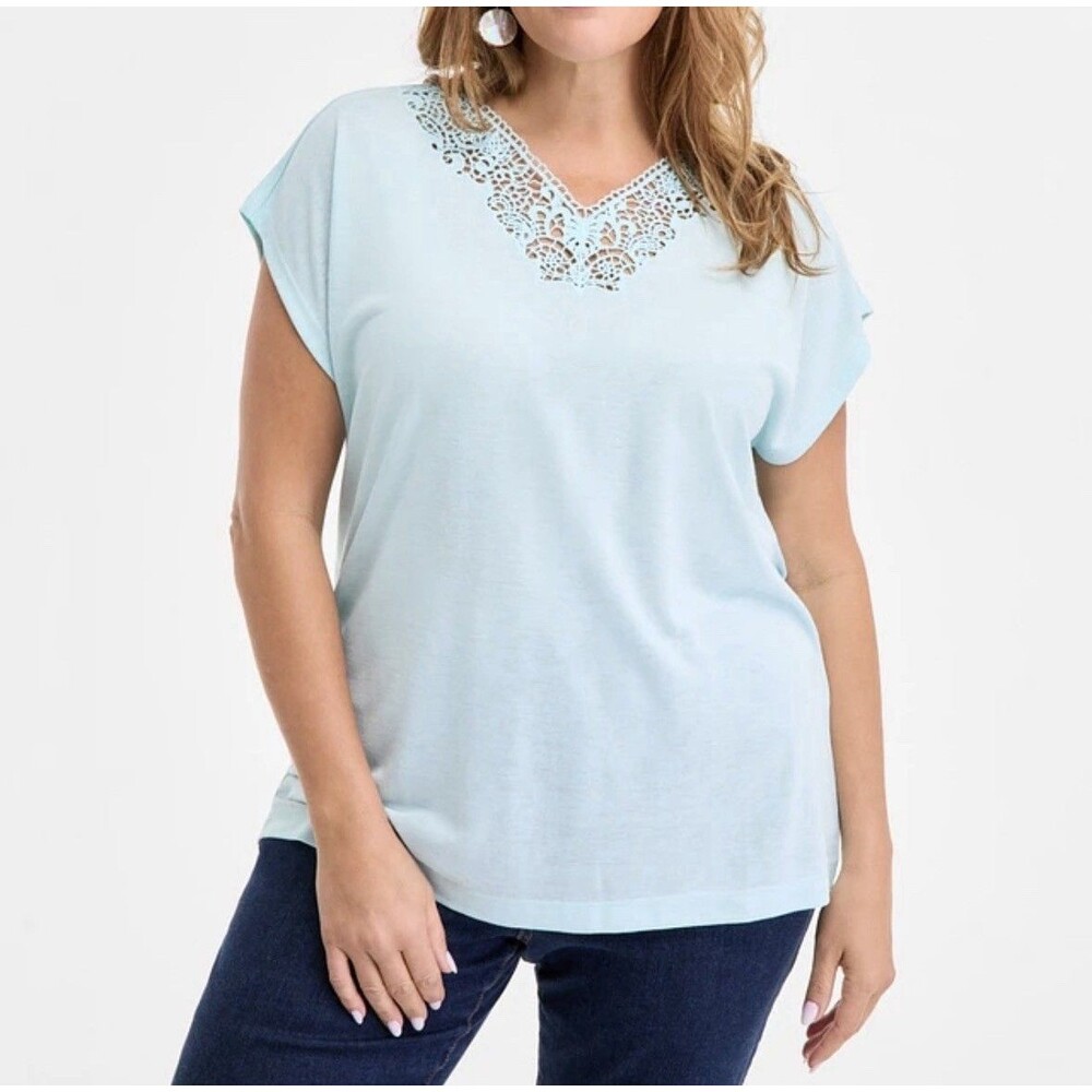 Style & Co Women’s Blouse  Lace-Trim-v-Neck Short-Sleeve 3XL Pullover
